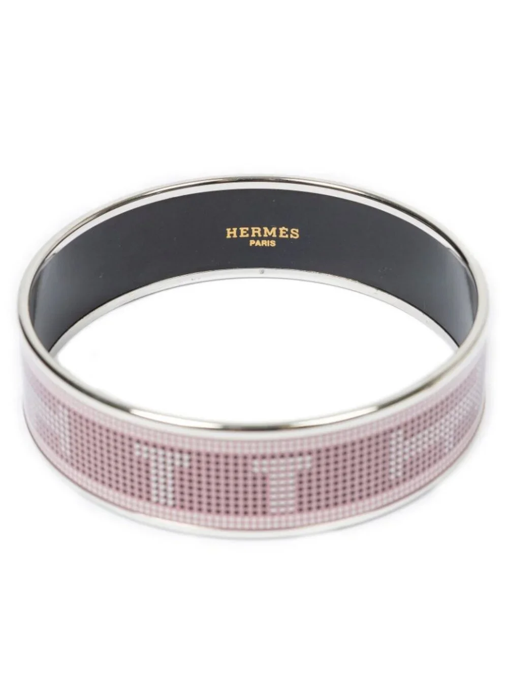Hermes Enamel Bangle Pink Logo Motif Bracelet